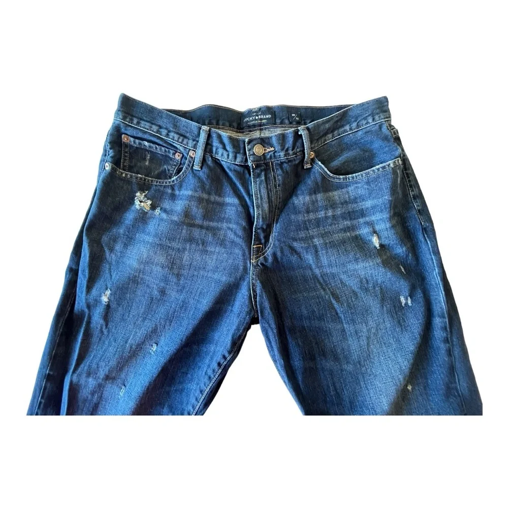 Lucky Brand Original Straight Leg Jeans, 38 X 30 light distressing - Picture 3 of 8